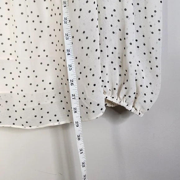 Women's Cream & Black Speck Print Peasant High Neck Sheer Blouse Large - Picture 13 of 16